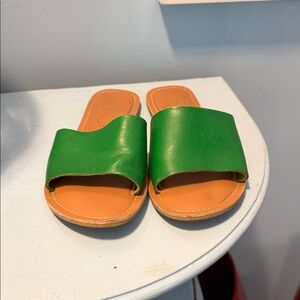 Green Leather Slide Sandals